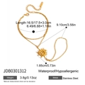 Gold-plated stainless steel sun pendant finger bracelet showing detailed dimensions - Sun Spiral Pendant Style (JDB0301312)