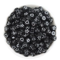 Macro detail of black acrylic beads with white star and heart patterns for DIY crafts - 7*4mm Hole 1.5mm (100 Pieces) / Black With White Pattern (1#)