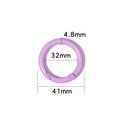 Detail view of 32mm purple painted alloy spring O-ring carabiner with technical dimensions - Purple