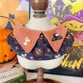 Halloween pet collar bib with orange corduroy collar and spooky pumpkin pattern - Black Bat Printed Scarf