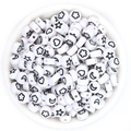 Flat round white acrylic beads with black heart star and flower patterns for DIY jewelry - 7*4mm Hole 1.5mm (100 Pieces) / White With Black Pattern (4#)