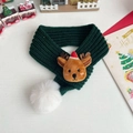 Groene gebreide kerstsjaal voor huisdieren met 3D-rendierkop en witte imitatiebont pompon - S / Kerst Rendier Sjaal