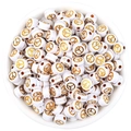 Flat round white acrylic beads with golden peace sign for DIY jewelry making - 7*4mm Hole 1.5mm (100 Pieces) / White With Gold Peace Sign (8#)