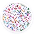 Flat round white acrylic beads with colorful smiley face patterns for DIY bracelets - 7*4mm Hole 1.5mm (100 Pieces) / White With Colored Smile (12#)