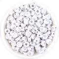 Flat round acrylic beads with silver star pattern and double side-hole for DIY crafts - 7*4mm Hole 1.5mm (100 Pieces) / White With Silver Star (13#)