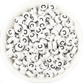 7x4mm white acrylic bead with black letter C and pre-drilled hole for DIY crafts - Letter C / 100 Pcs/Pack (16g)