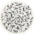 7x4mm white acrylic alphabet beads with black letter E for DIY jewelry making - Letter E / 100 Pcs/Pack (16g)