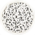 Flat round white acrylic beads with black letter F for DIY jewelry and crafts - Letter F / 100 Pcs/Pack (16g)