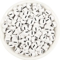 Flat round white acrylic beads with black dash pattern in a white bowl for DIY jewelry - Letter I / 100 Pcs/Pack (16g)