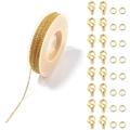 Kit de joyería DIY con rollo de cadena dorada, cierres de langosta y anillos de apertura - 3m/Reel+10 Lobster Clasps+30 Jump Rings / Dorado