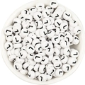Flat round white acrylic beads with black letter L for DIY jewelry making - Letter L / 100 Pcs/Pack (16g)