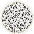 Flat round white acrylic bead with black letter M for DIY jewelry and crafts making - Letter M / 100 Pcs/Pack (16g)