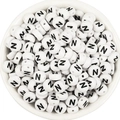 White flat round acrylic beads with black uppercase letter N for DIY jewelry making - Letter N / 100 Pcs/Pack (16g)