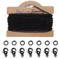 Kit de joyería DIY con cadena de hierro negra de 3m, cierres de langosta y anillas - Negro mate