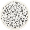 Flat round white acrylic alphabet beads with black letter O for DIY jewelry making - Letter O / 100 Pcs/Pack (16g)