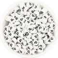 7x4mm white acrylic flat round alphabet beads with black letter P for DIY jewelry - Letter P / 100 Pcs/Pack (16g)