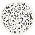 Flat round white acrylic bead with black letter Q for DIY handmade jewelry crafts - Letter Q / 100 Pcs/Pack (16g)