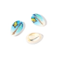 DIY accessory set of three natural cowrie shells with colorful turtle patterns and white finish - Ocean Turtle (11#)