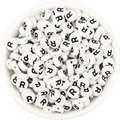 Flat round white acrylic bead with black letter R for DIY jewelry making - Letter R / 100 Pcs/Pack (16g)
