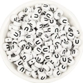 7x4mm white acrylic round alphabet beads with black letter U for DIY jewelry making - Letter U / 100 Pcs/Pack (16g)