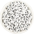 Flat round white acrylic letter beads with black letter V for DIY jewelry making - Letter V / 100 Pcs/Pack (16g)