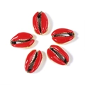 Red enamel cowrie shells with gold trim for handmade jewelry making, set of 5 pieces - Red Gold Edge (16#)