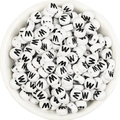 Flat round white acrylic letter W beads for DIY jewelry making and handmade crafts - Letter W / 100 Pcs/Pack (16g)