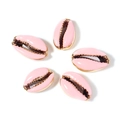 Five pink enamel cowrie shell charms with gold plating for DIY jewelry making - Pink Gold Edge (17#)