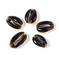 DIY shell beads in glossy black with golden edges for jewelry making, 5 pieces - Black Gold Edge (20#)