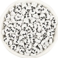 Flat round white acrylic letter Z beads with black print for DIY jewelry making - Letter Z / 100 Pcs/Pack (16g)
