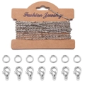 Set de accesorios para joyas DIY con cadena de hierro plateado, mosquetones y anillas - 2*3mm / Blanco K/Plata