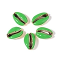 DIY shell charms in bright green glaze with gold sawtooth edging for handmade jewelry - Green Gold Edge (21#)