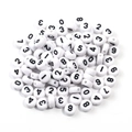Flat round 7x4mm white acrylic beads with black numbers 0-9 for DIY jewelry making - Mixed Numbers / 100 Pcs/Pack (16g)