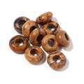 Macro detail of natural stone large hole spacer beads with brown leopard spots - 10mm / Picture Jasper