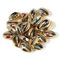 Golden plated cowrie shell charms with colorful evil eye patterns for DIY jewelry - Gold Evil Eye (27#)