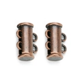 Dual-strand magnetic slide tube clasp for multi-layer necklaces in vintage bronze finish - 2-strand / Antique Red Copper