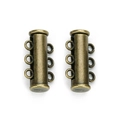 Detail of two antique bronze 3-strand magnetic tube slide clasps for multi-layer jewelry - 2-strand / Bronze