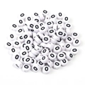 Flat round white acrylic letter O beads with black print for DIY jewelry making - Number 0 / 100 Pcs/Pack (16g)