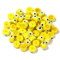 Flat round yellow Evil Eye glass beads with polished finish for DIY jewelry making - Diameter 9mm Hole 1.6mm / Yellow