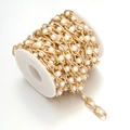 Golden alloy chain roll with embedded white pearls for DIY bag strap decorations - Artificial Pearl Chain Gold