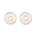 Pair of synthetic opal peace buckle pendants with milky white and blue-orange play of color - Opal