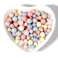 Acrylic macaron pearlescent beads in mixed colors inside a heart-shaped ceramic bowl - 6mm No Hole (200 Pieces/Pack) / Pearlescent (Multicolor)