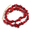 Detail of irregular red agate stone chips necklace with adjustable gold lobster clasp - Red Coral