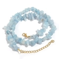 Detailed view of light blue irregular crystal stone necklace with golden lobster clasp - Aquamarine