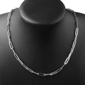Polished silver stainless steel paperclip chain necklace displayed on a black bust - 45cm / Paper Clip