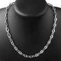 Polished silver stainless steel oval link chain necklace displayed on a black neck bust - 45cm / Long and Short Paperclip