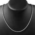 Silver stainless steel rope chain necklace on a black mannequin neck display - 45cm / Twisted