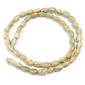 Oval striped beads with green, orange, and cream marble texture for DIY jewelry - Oval Water Flow Style (Yellow Line)