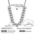 Vista dettagliata della collana in acciaio inossidabile argento con dimensioni e specifiche - Collana di Perle Rettangolari Piene Arrotondate (JDN0101307-S) / 35+7cm / Argento