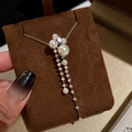 Elegant silver tassel necklace with pearls and sparkling zircon pendants for women - Silver